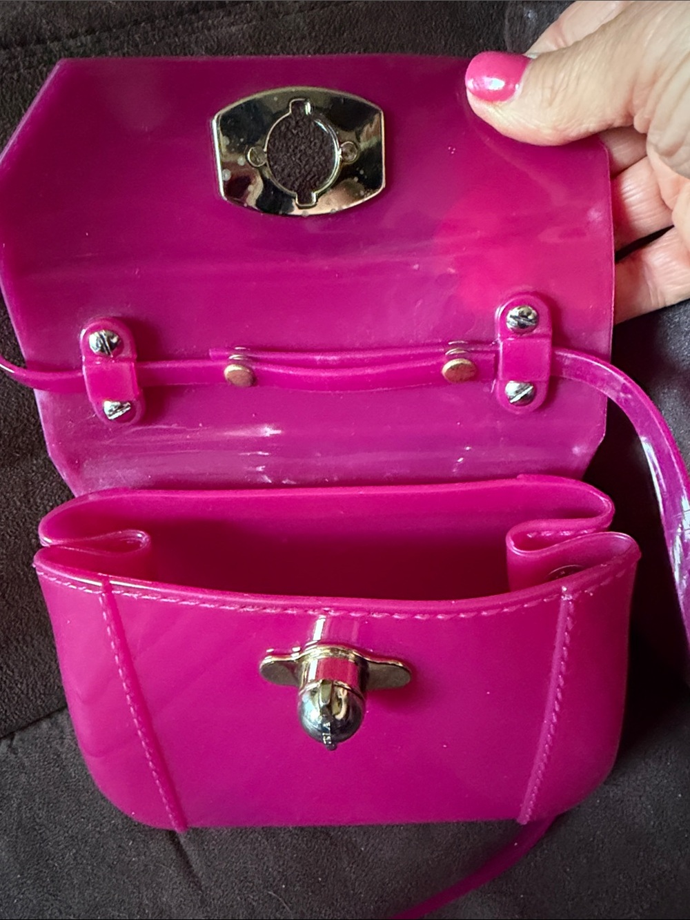 Furla Hot Pink Jelly Mini Top-Handle Bag with Gold Hardware - Picture 8 of 9